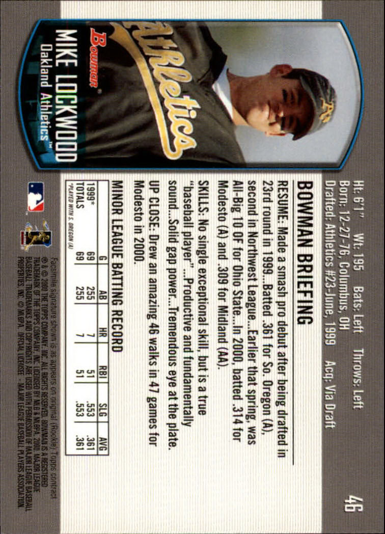 2000 Bowman Draft #46 Mike Lockwood RC back image