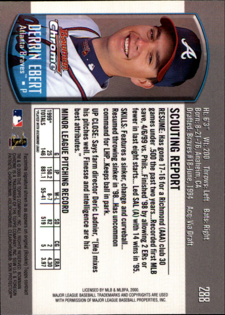 2000 Bowman Chrome #288 Derrin Ebert back image