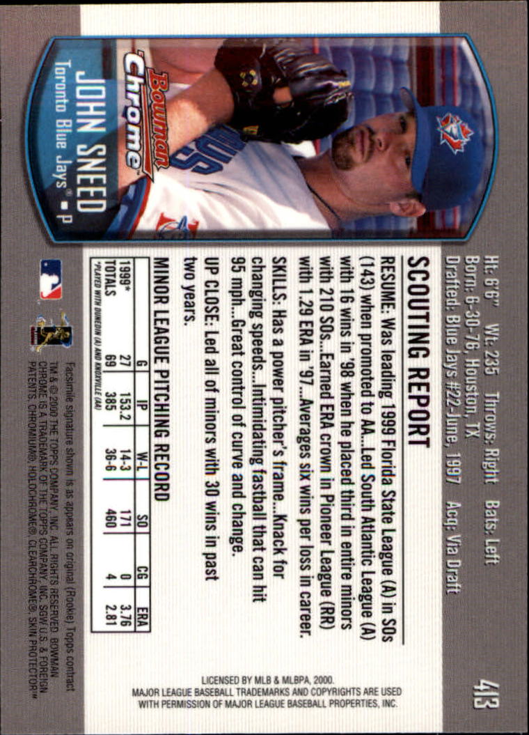 2000 Bowman Chrome #413 John Sneed RC back image