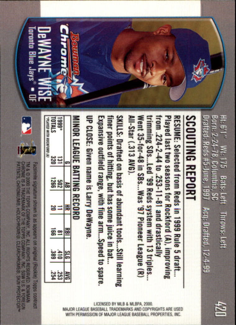 2000 Bowman Chrome #420 DeWayne Wise back image