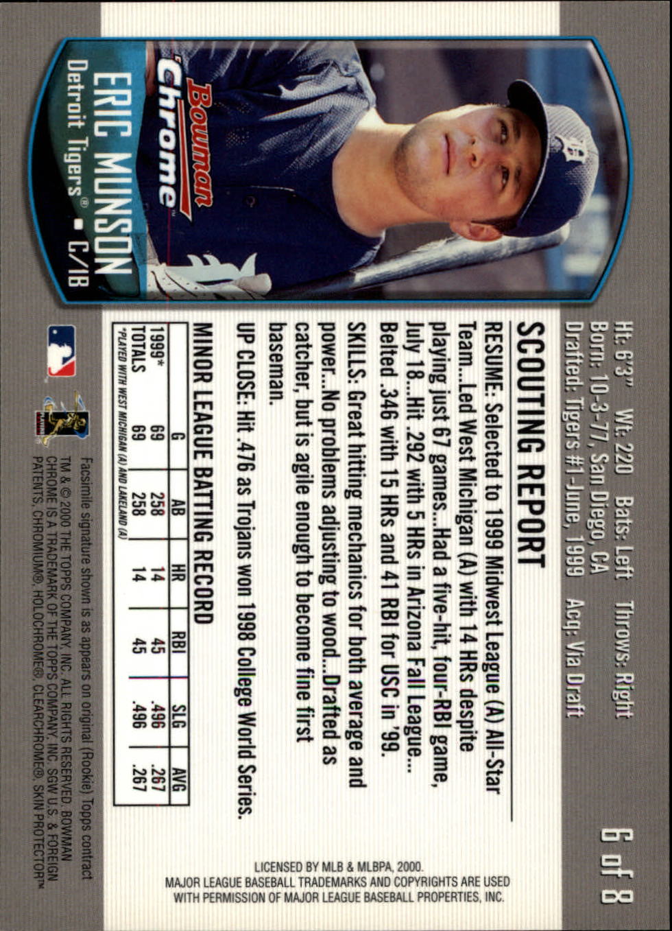 2000 Bowman Chrome Oversize #6 Eric Munson back image