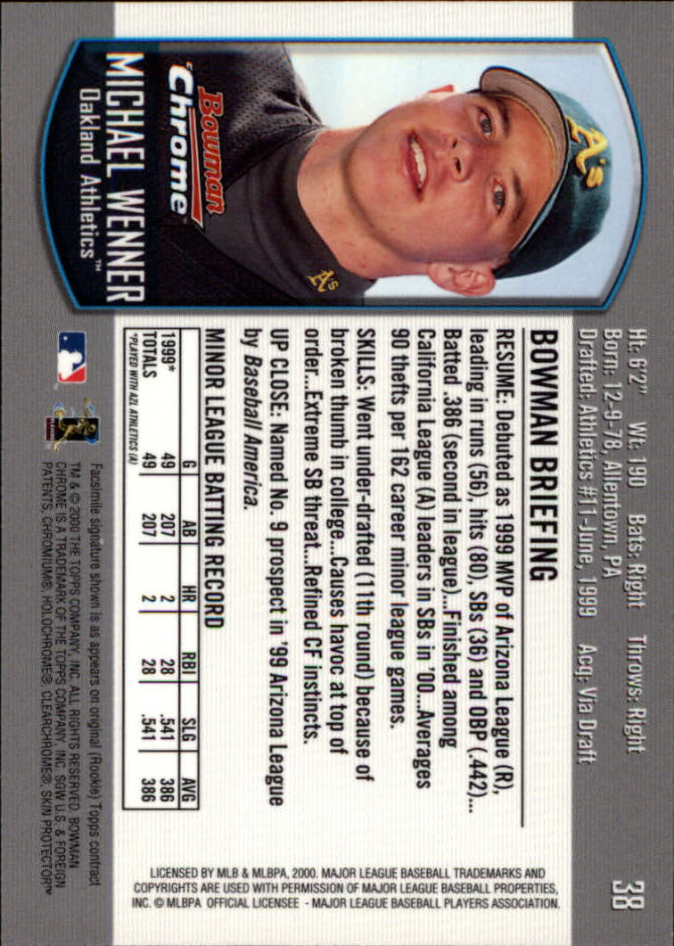 2000 Bowman Chrome Draft #38 Michael Wenner back image