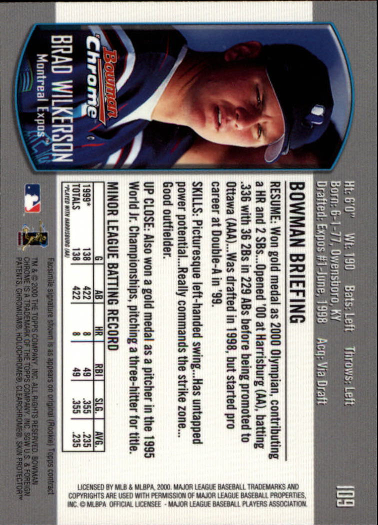 2000 Bowman Chrome Draft #109 Brad Wilkerson RC back image