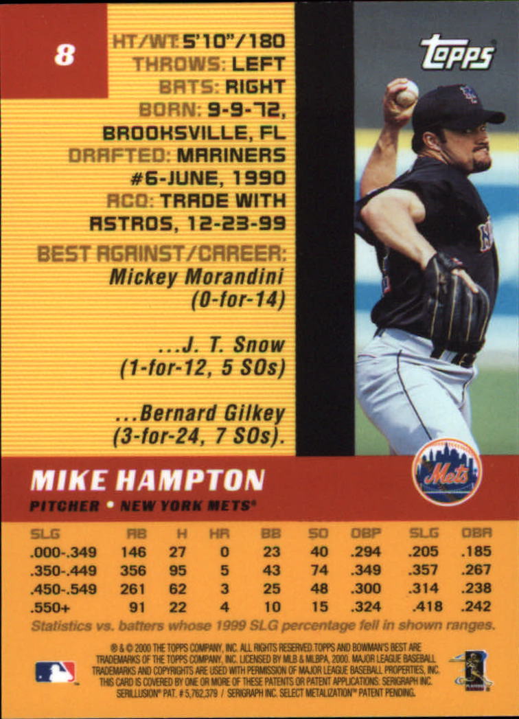 2000 Bowman's Best #8 Mike Hampton back image
