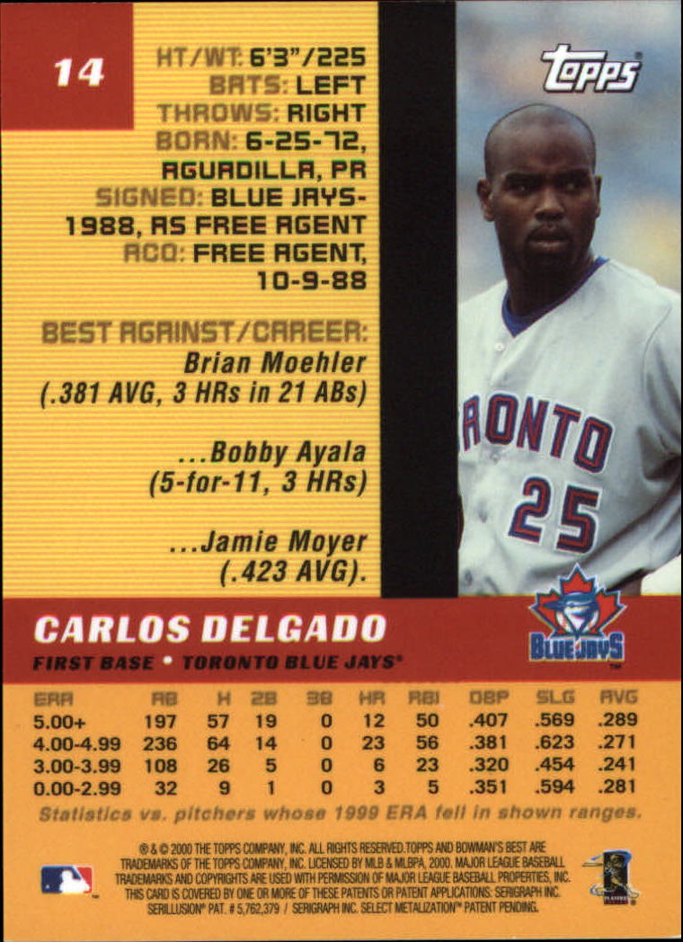 2000 Bowman's Best #14 Carlos Delgado back image