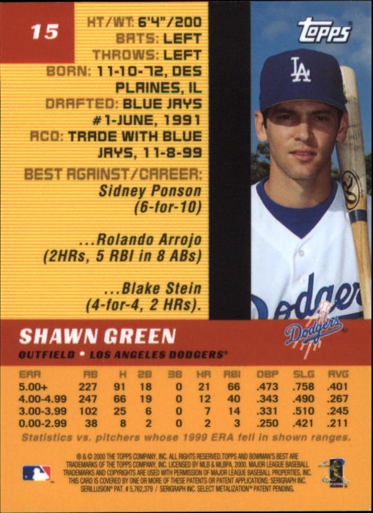 2000 Bowman's Best #15 Shawn Green back image