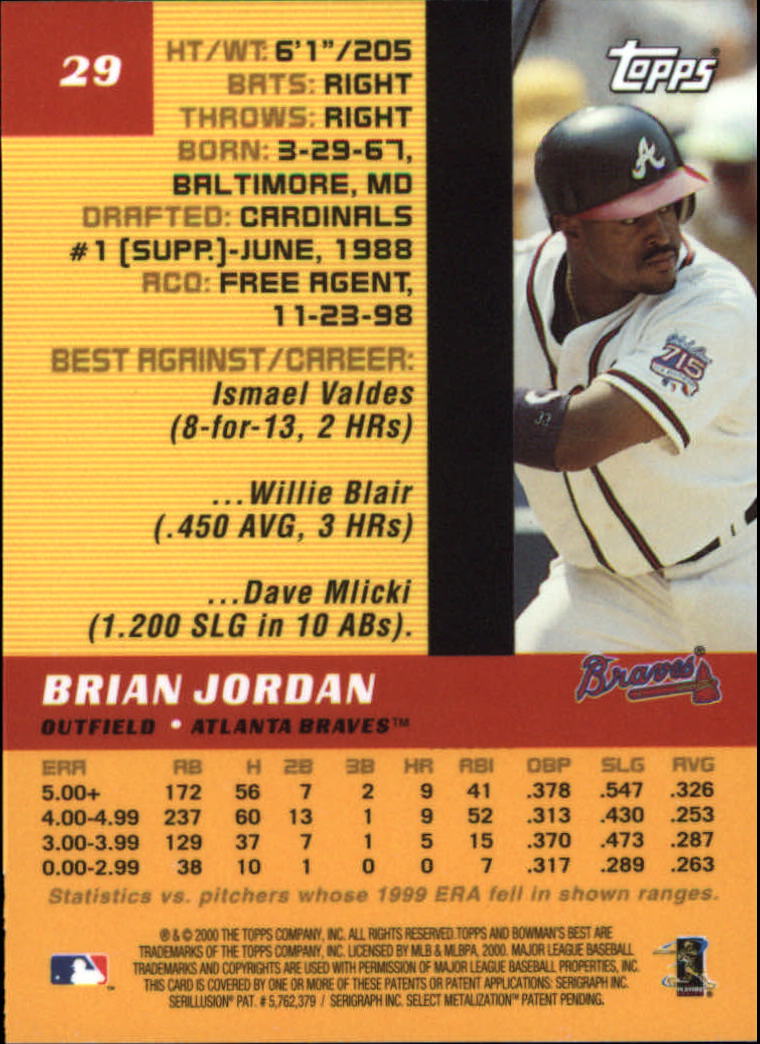 2000 Bowman's Best #29 Brian Jordan back image