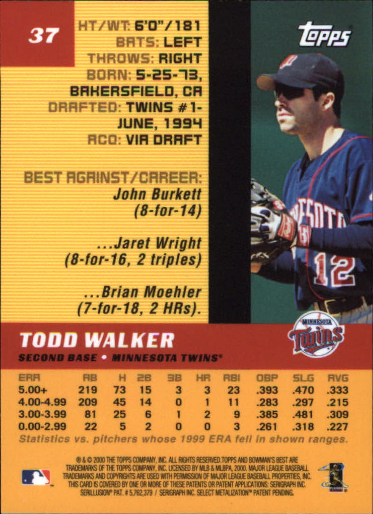 2000 Bowman's Best #37 Todd Walker back image