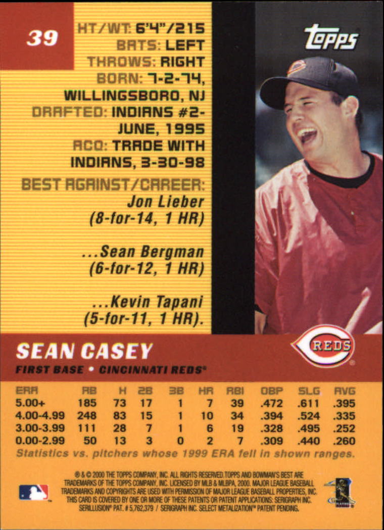 2000 Bowman's Best #39 Sean Casey back image