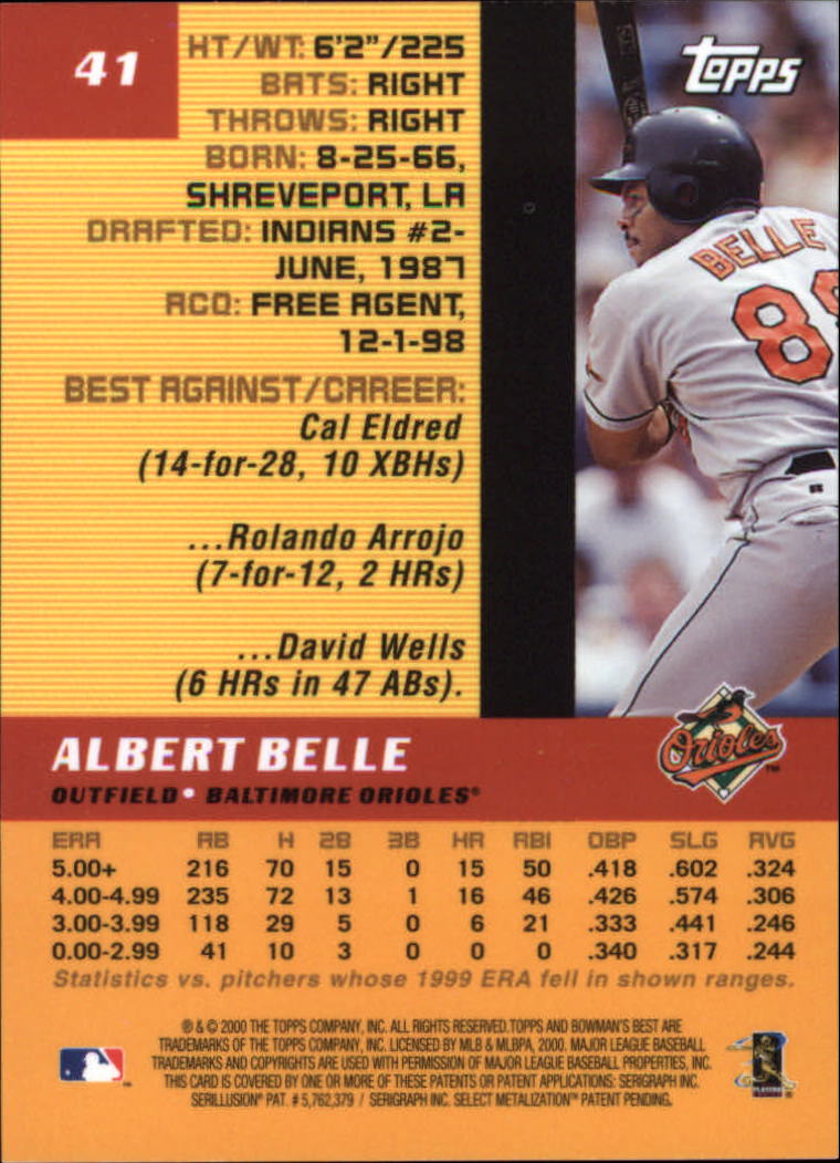 2000 Bowman's Best #41 Albert Belle back image