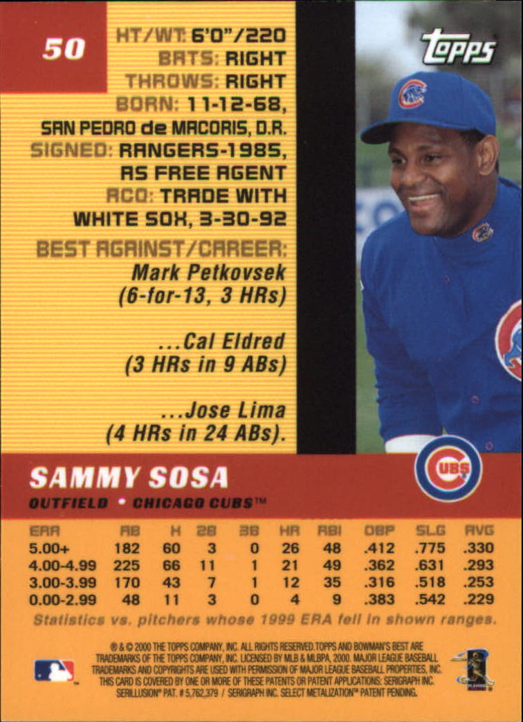 2000 Bowman's Best #50 Sammy Sosa back image