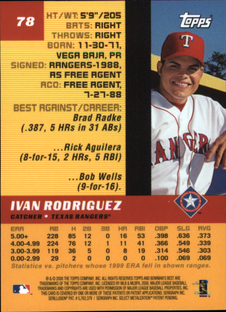 2000 Bowman's Best #78 Ivan Rodriguez back image