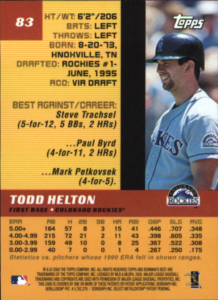 2000 Bowman's Best #83 Todd Helton back image