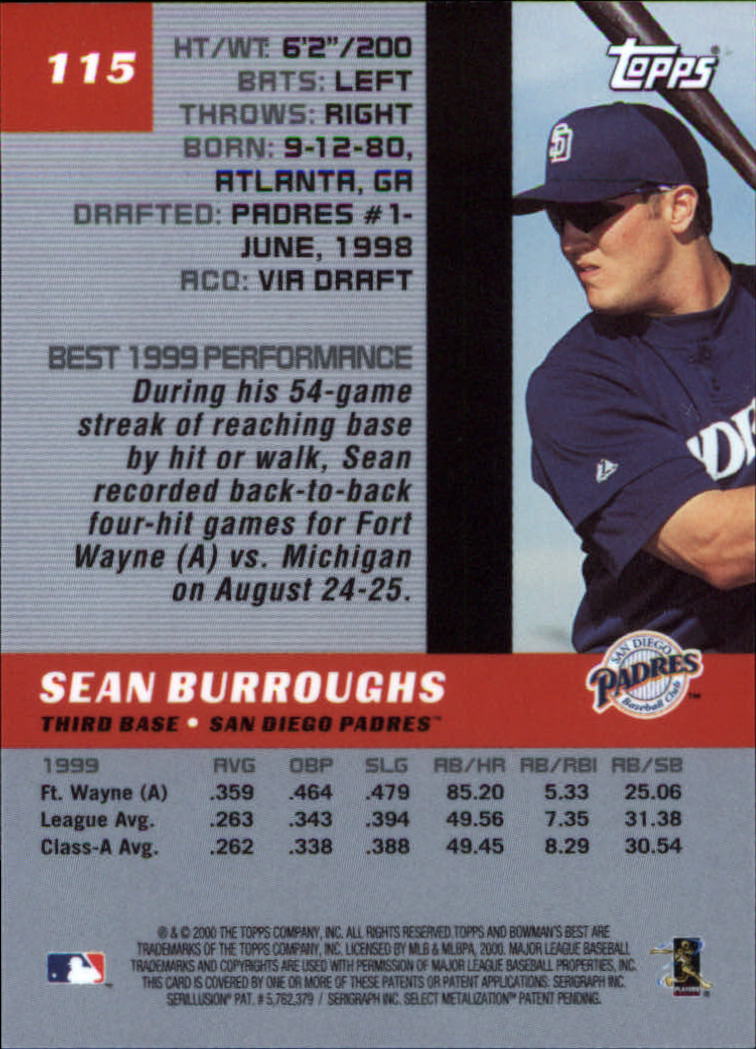 2000 Bowman's Best #115 Sean Burroughs back image