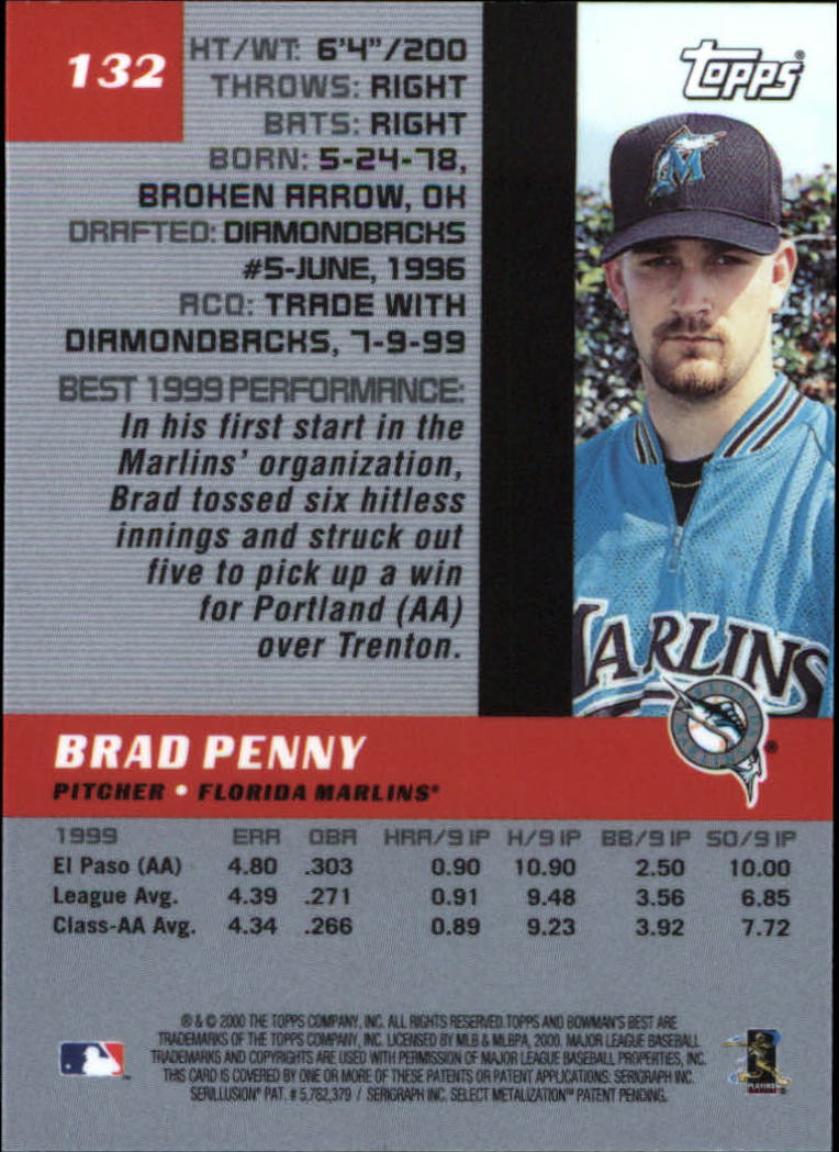 2000 Bowman's Best #132 Brad Penny back image
