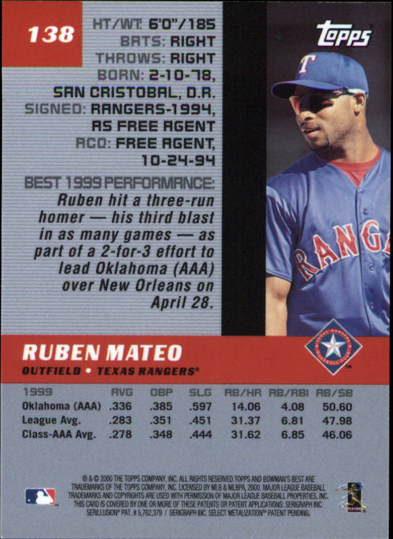 2000 Bowman's Best #138 Ruben Mateo back image