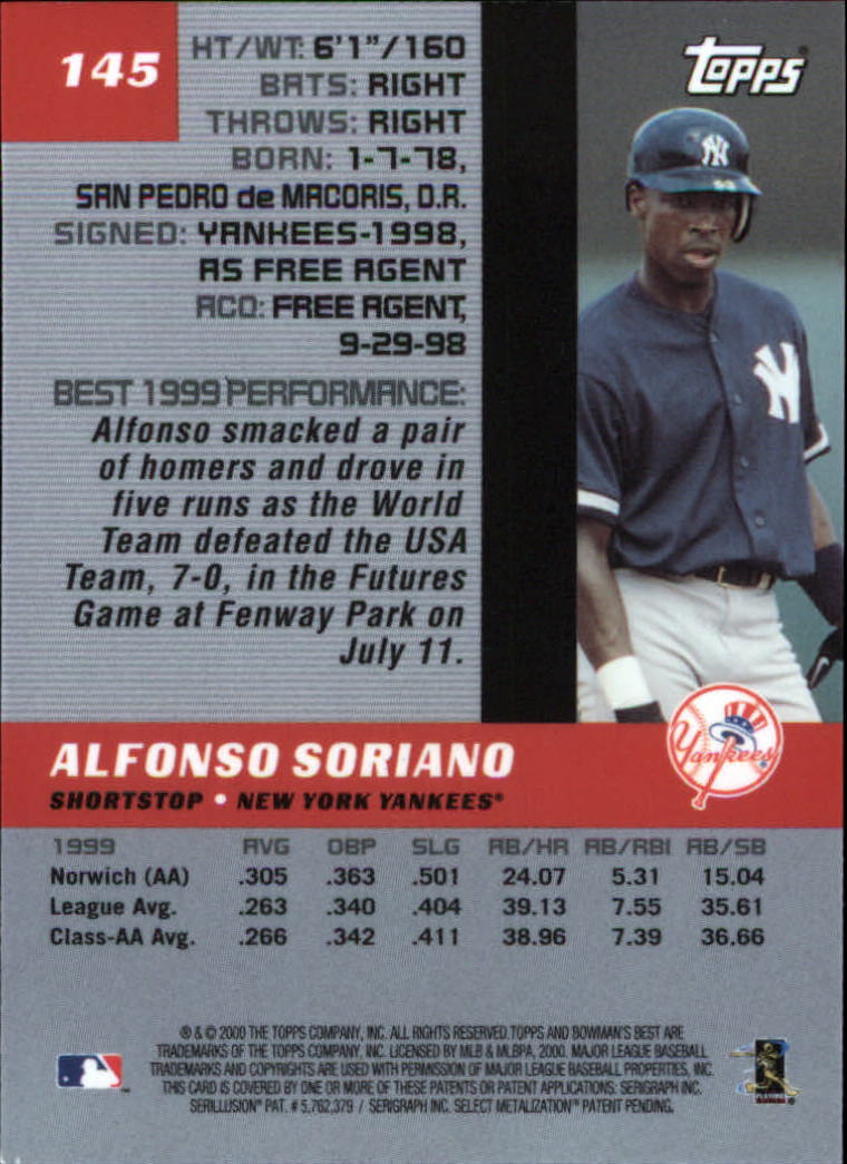 2000 Bowman's Best #145 Alfonso Soriano back image