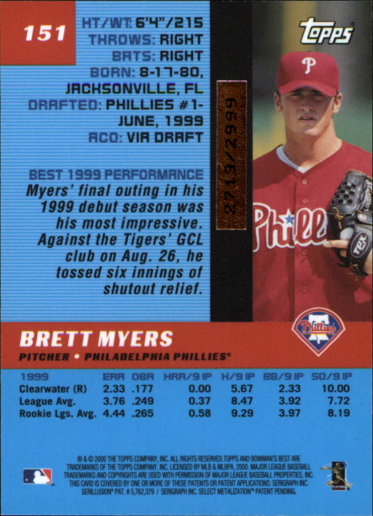 2000 Bowman's Best #151 Brett Myers RC back image