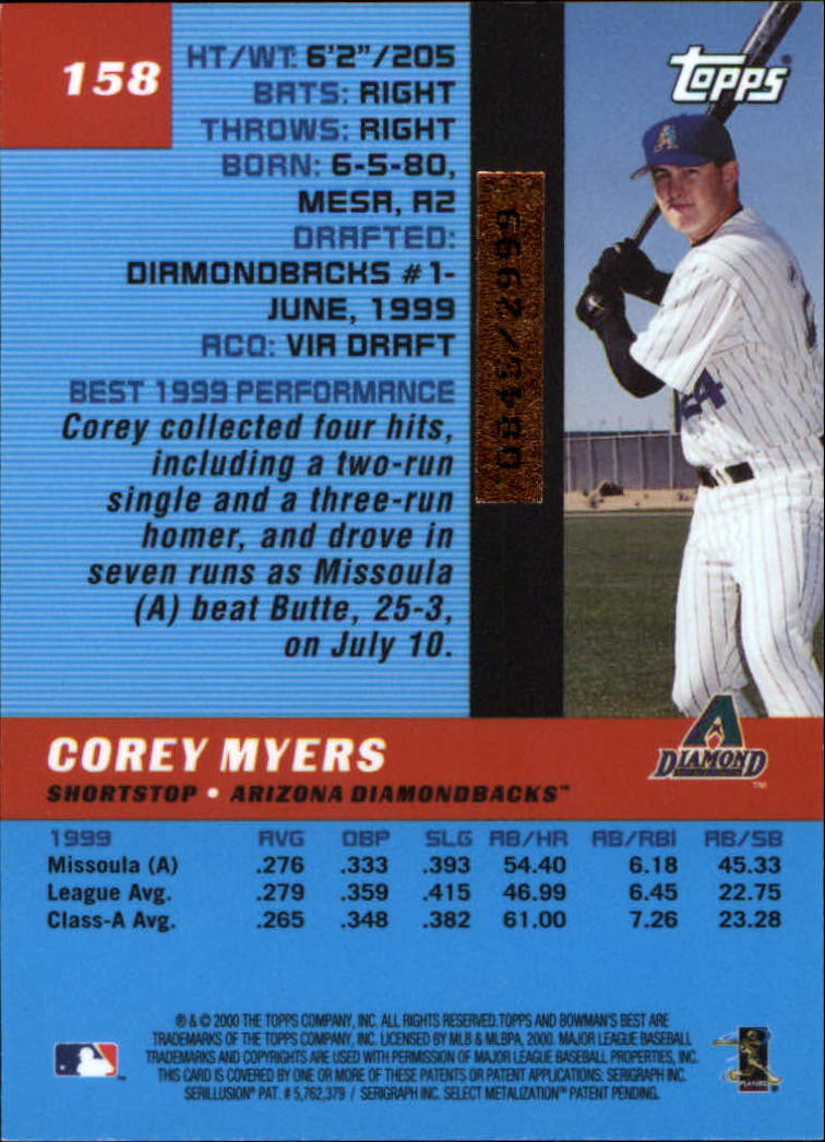 2000 Bowman's Best #158 Corey Myers RC back image