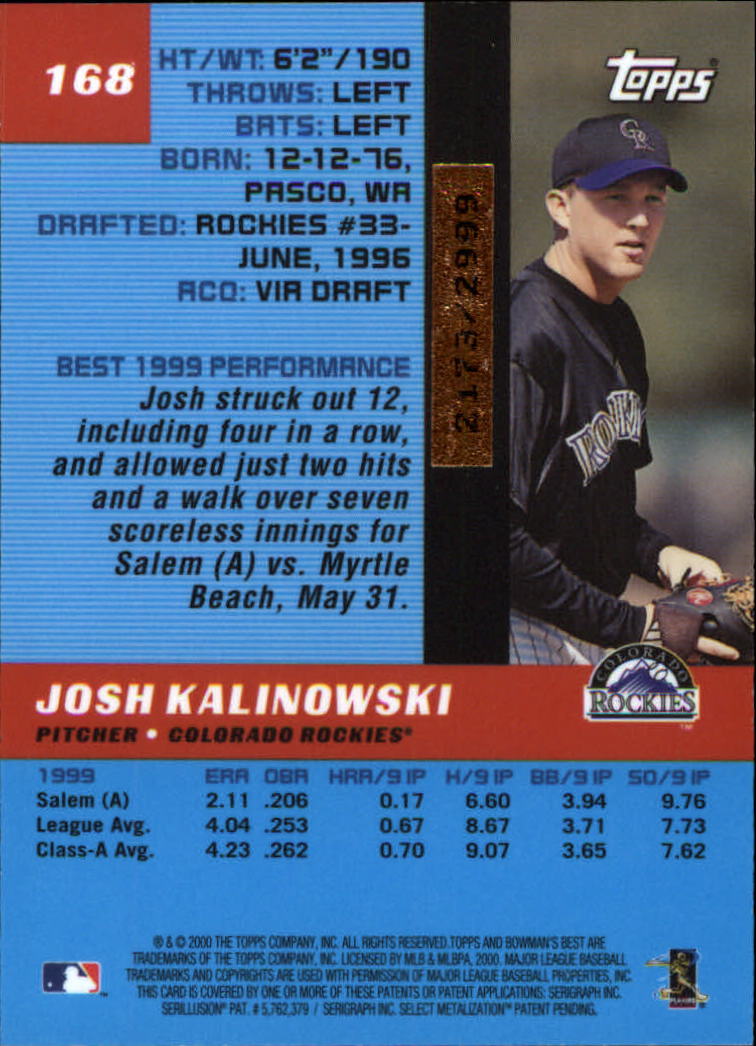 2000 Bowman's Best #168 Josh Kalinowski RC back image