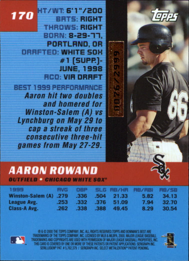 2000 Bowman's Best #170 Aaron Rowand RC back image