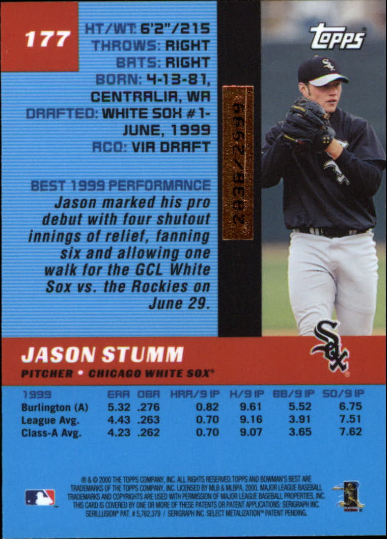 2000 Bowman's Best #177 Jason Stumm RC back image