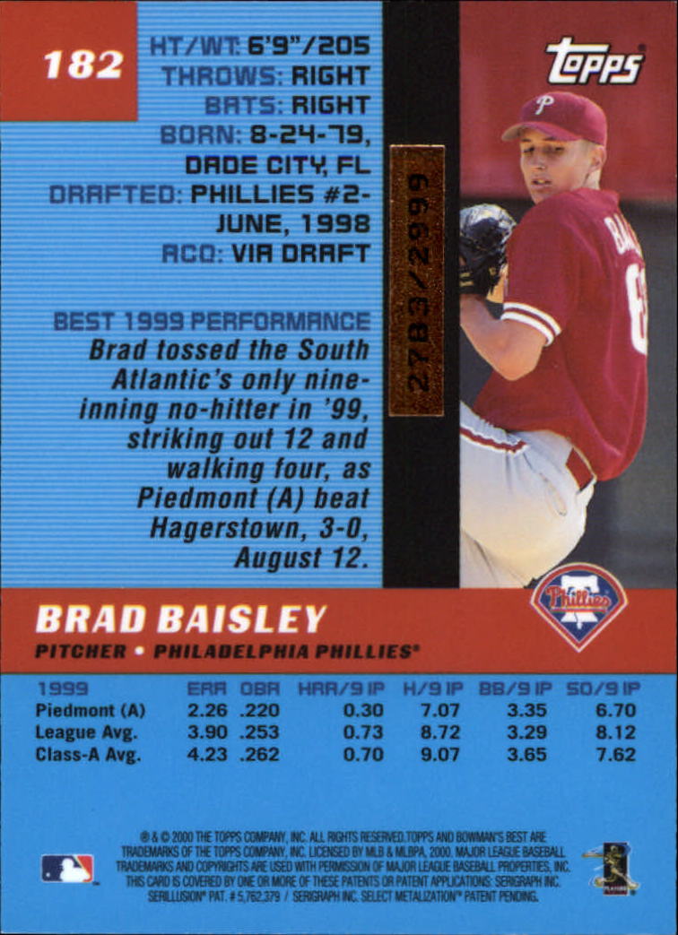 2000 Bowman's Best #182 Brad Baisley RC back image