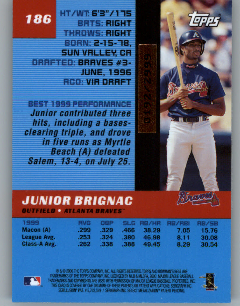 2000 Bowman's Best #186 Junior Brignac RC back image