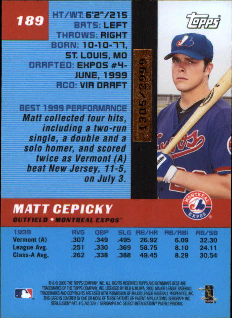 2000 Bowman's Best #189 Matt Cepicky RC back image