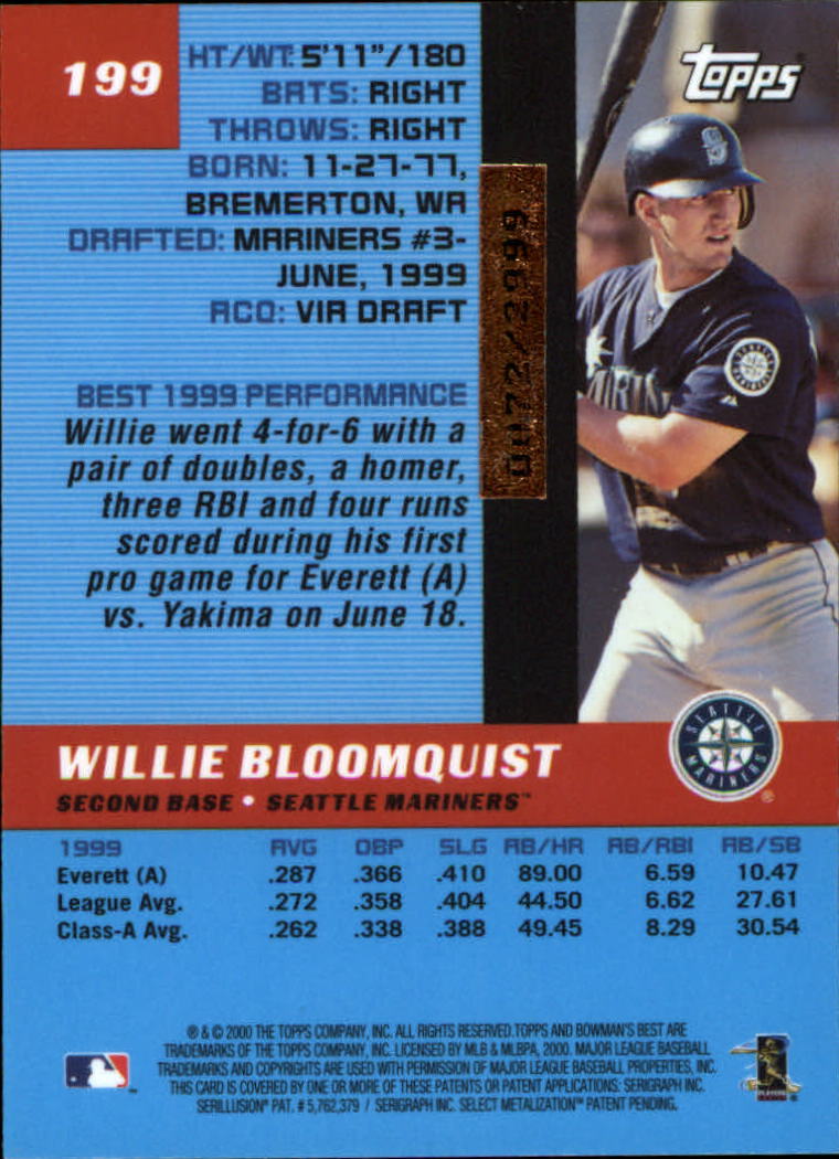2000 Bowman's Best #199 Willie Bloomquist RC back image