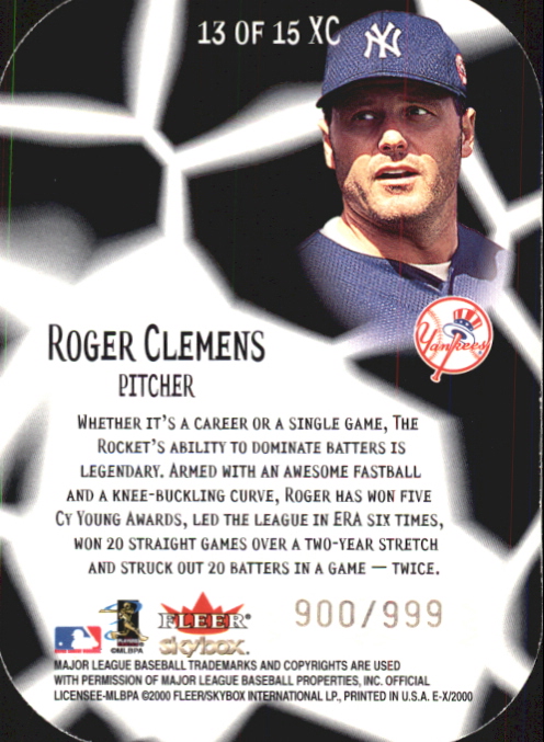 2000 E-X E-Xceptional Green #XC13 Roger Clemens back image