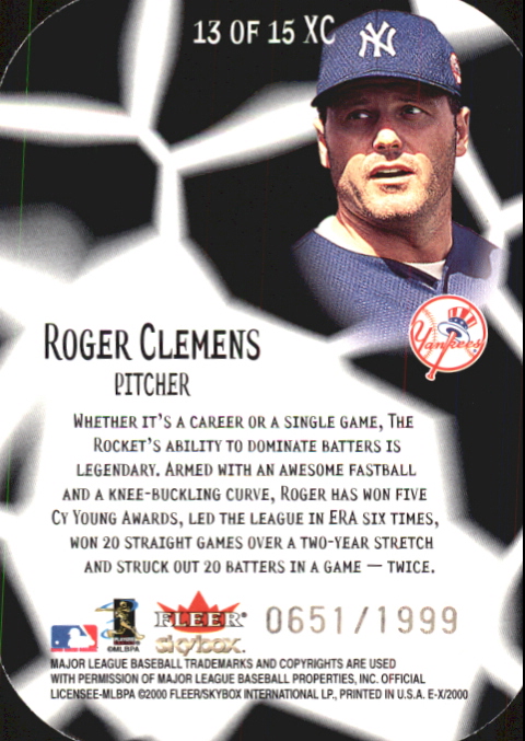 2000 E-X E-Xceptional Red #XC13 Roger Clemens back image