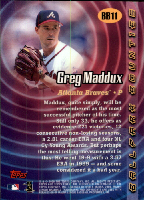 2000 Finest Ballpark Bounties #BB11 Greg Maddux back image