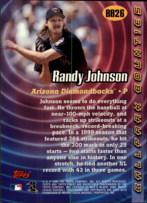 2000 Finest Ballpark Bounties #BB26 Randy Johnson back image
