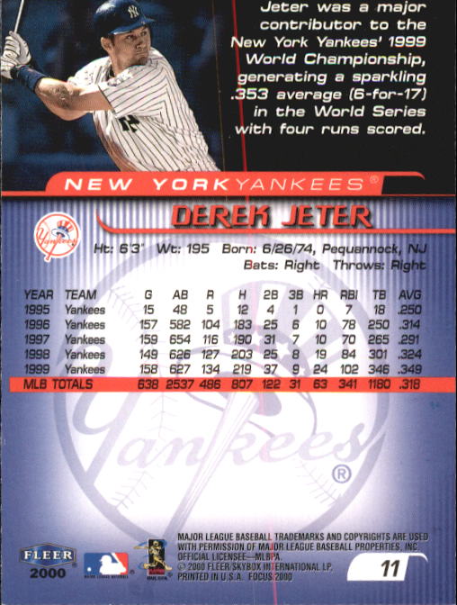 2000 Fleer Focus #11 Derek Jeter back image