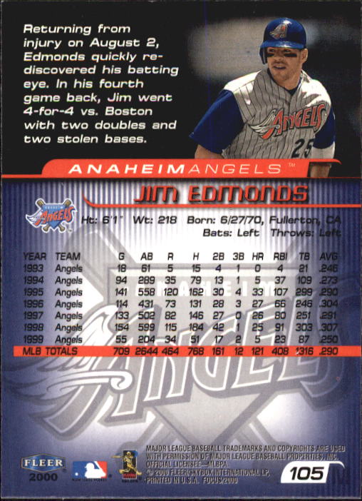 2000 Fleer Focus #105 Jim Edmonds back image