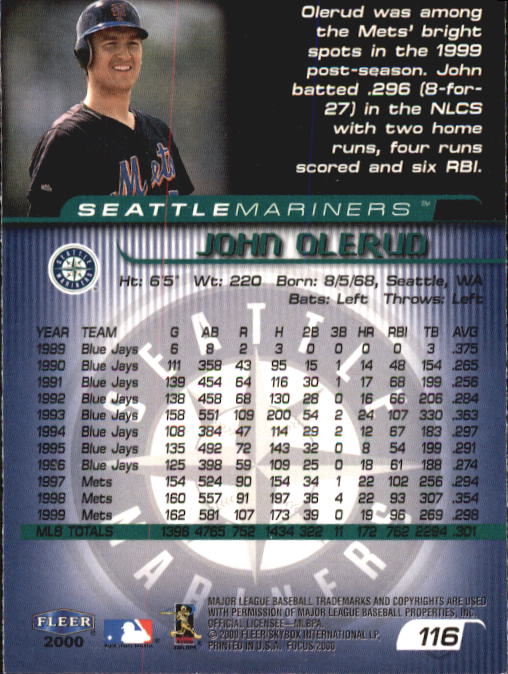 2000 Fleer Focus #116 John Olerud back image