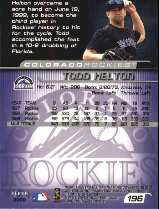 2000 Fleer Focus #196 Todd Helton back image