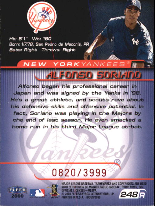 2000 Fleer Focus #248 Alfonso Soriano back image