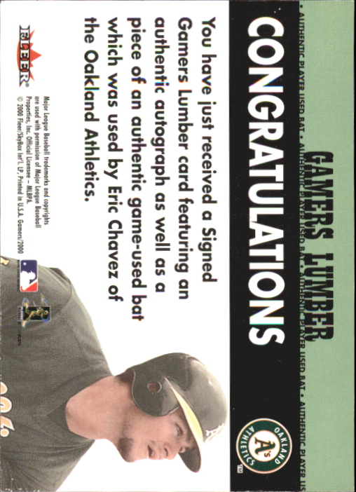 2000 Fleer Gamers Signed Lumber #3 Eric Chavez back image