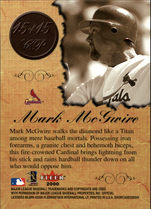 2000 Fleer Showcase Consummate Prose #15 Mark McGwire back image
