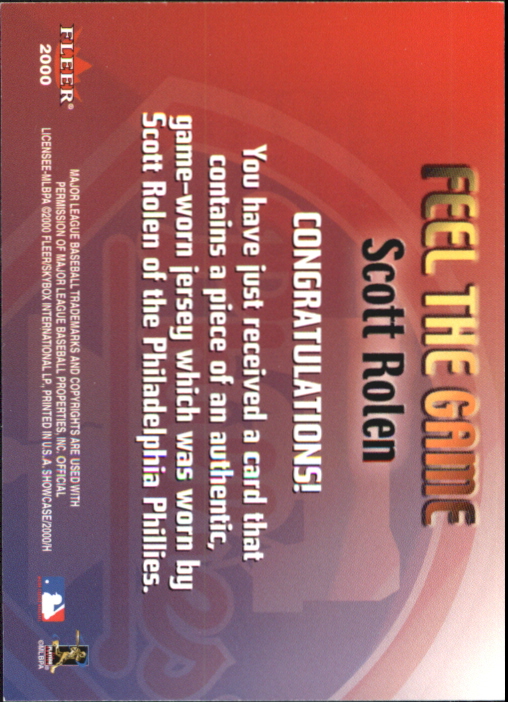 2000 Fleer Showcase Feel the Game #5 Scott Rolen back image