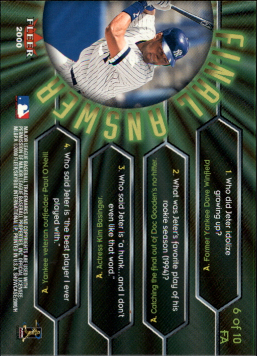 2000 Fleer Showcase Final Answer #FA6 Derek Jeter