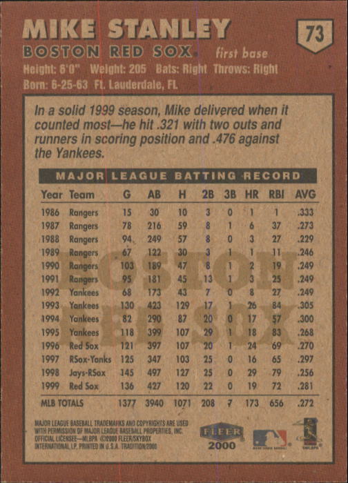 A1934- 2000 Fleer Tradition BB #s 1-250 +Rookies -You Pick- 15+ FREE US SHIP - Picture 127 of 461