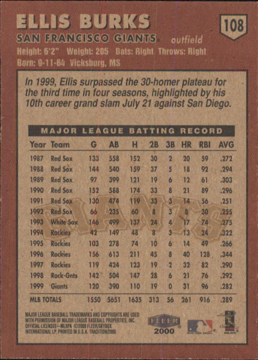 A1934- 2000 Fleer Tradition BB #s 1-250 +Rookies -You Pick- 15+ FREE US SHIP - Picture 195 of 461