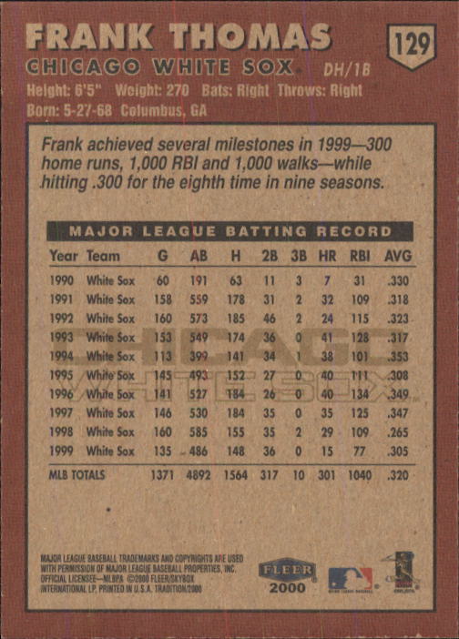 2000 Fleer Tradition Baseball "Main Set" Base Cards #1 to #225 - Picture 247 of 435