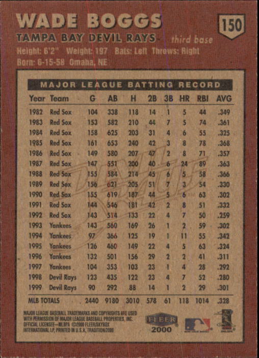2000 Fleer Tradition Baseball "Main Set" Base Cards #1 to #225 - Picture 287 of 435