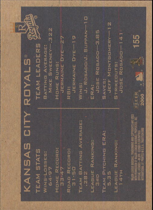 2000 Fleer Tradition #155 Kansas City Royals back image