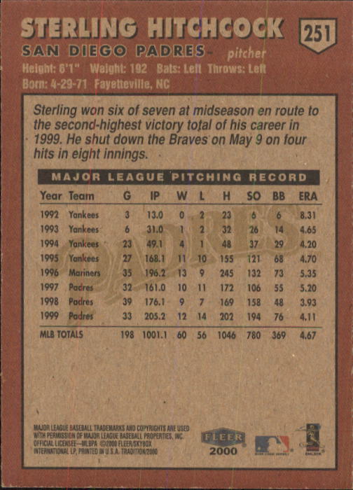2000 Fleer Tradition Baseball "Main Set" Base Cards #226 to #450 - Picture 53 of 445