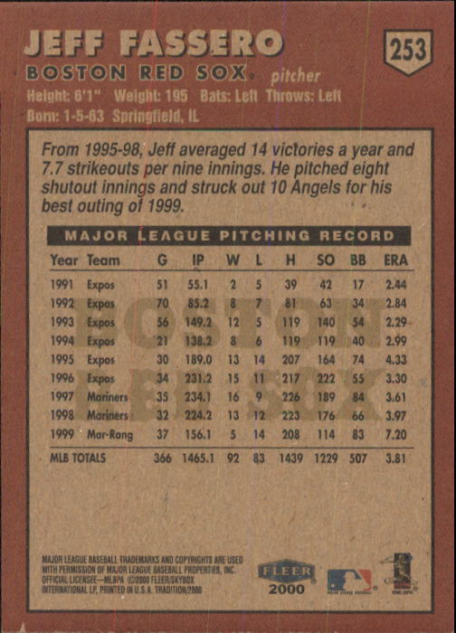 2000 Fleer Tradition Baseball "Main Set" Base Cards #226 to #450 - Picture 57 of 445